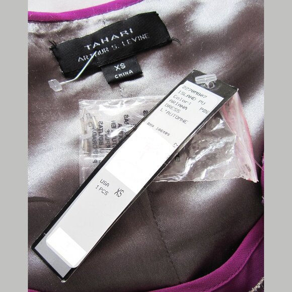 TAHARI ASL NEW Embellished Silver Ribbon Violet Cocktail Sheath Mini Dress — XS - Picture 5 of 13